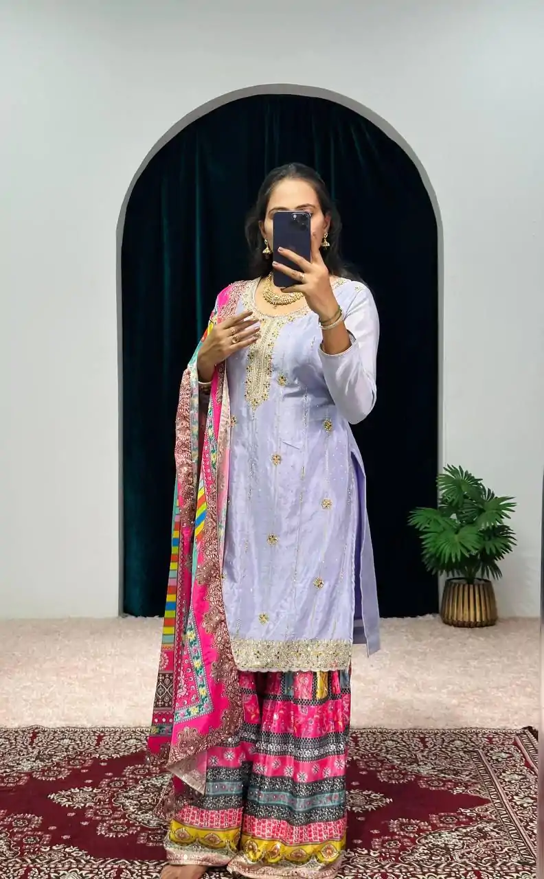 ST 1046 Violet Color Chinon Embroidery Work Salwar Suit Casual, Wedding, Party, Festive, Events Etc. Expected Delivery 4-6 Working Days @2399/- | Jump Suits, Casual Suits, Creative suits, Designer Suits, Palazzo Suits, Party Wear Suits, Patiala Suits, Salwar suit, Straight Suits