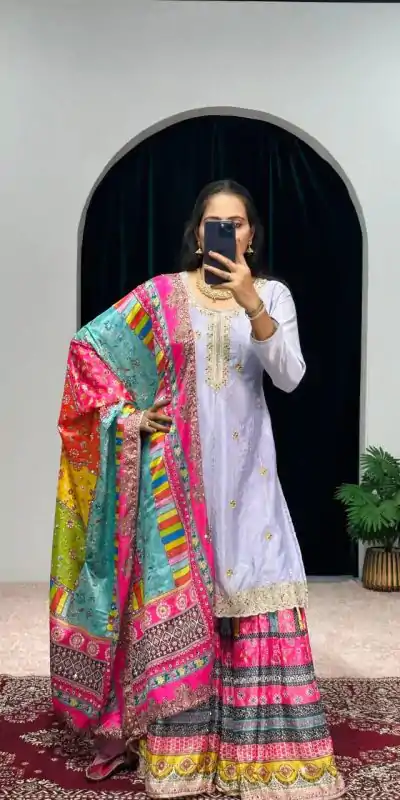 ST 1046 Violet Color Chinon Embroidery Work Salwar Suit Casual, Wedding, Party, Festive, Events Etc. Expected Delivery 4-6 Working Days @2399/- | Jump Suits, Casual Suits, Creative suits, Designer Suits, Palazzo Suits, Party Wear Suits, Patiala Suits, Salwar suit, Straight Suits