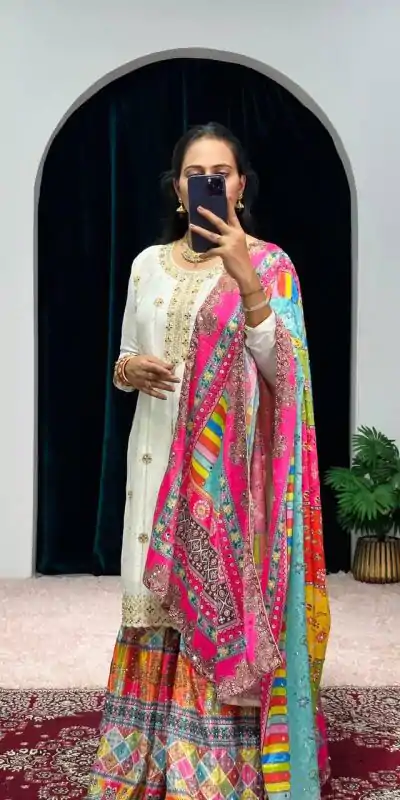 ST 1046 White Color Chinon Embroidery Work Salwar Suit Casual, Wedding, Party, Festive, Events Etc. Expected Delivery 4-6 Working Days @2399/- | Jump Suits, Casual Suits, Creative suits, Designer Suits, Palazzo Suits, Party Wear Suits, Patiala Suits, Salwar suit, Straight Suits