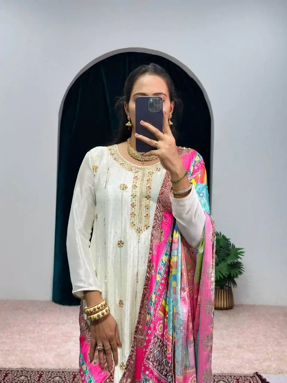 ST 1046 White Color Chinon Embroidery Work Salwar Suit Casual, Wedding, Party, Festive, Events Etc. Expected Delivery 4-6 Working Days @2399/- | Jump Suits, Casual Suits, Creative suits, Designer Suits, Palazzo Suits, Party Wear Suits, Patiala Suits, Salwar suit, Straight Suits