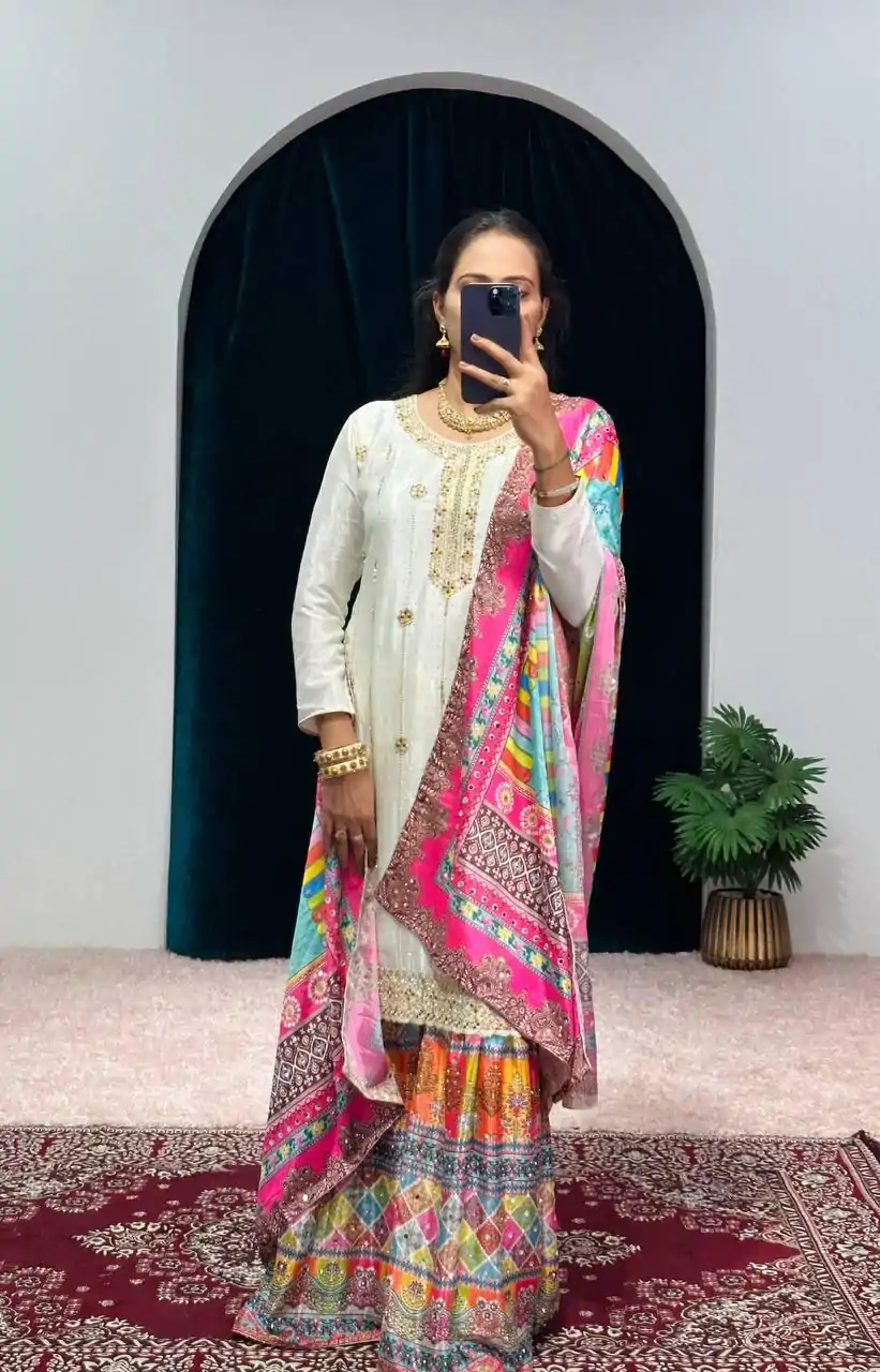 ST 1046 White Color Chinon Embroidery Work Salwar Suit Casual, Wedding, Party, Festive, Events Etc. Expected Delivery 4-6 Working Days @2399/- | Jump Suits, Casual Suits, Creative suits, Designer Suits, Palazzo Suits, Party Wear Suits, Patiala Suits, Salwar suit, Straight Suits