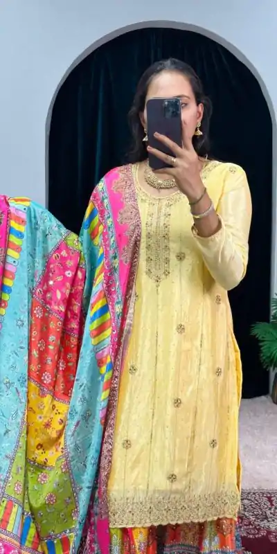 ST 1046 Yellow Color Chinon Embroidery Work Salwar Suit Casual, Wedding, Party, Festive, Events Etc. Expected Delivery 4-6 Working Days @2399/- | Jump Suits, Casual Suits, Creative suits, Designer Suits, Palazzo Suits, Party Wear Suits, Patiala Suits, Salwar suit, Straight Suits