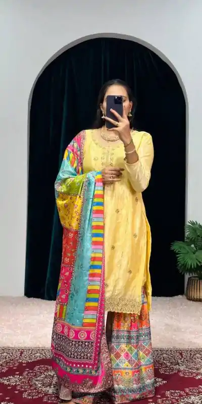 ST 1046 Yellow Color Chinon Embroidery Work Salwar Suit Casual, Wedding, Party, Festive, Events Etc. Expected Delivery 4-6 Working Days @2399/- | Jump Suits, Casual Suits, Creative suits, Designer Suits, Palazzo Suits, Party Wear Suits, Patiala Suits, Salwar suit, Straight Suits