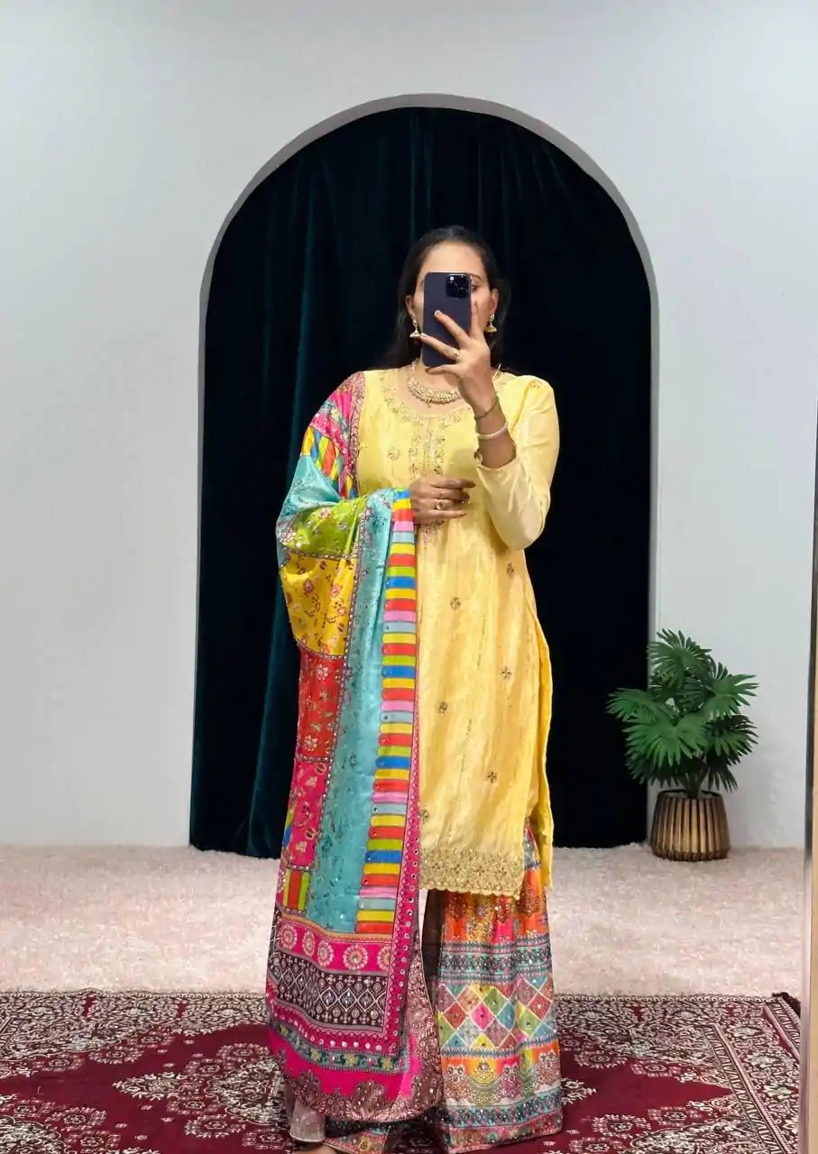 ST 1046 Yellow Color Chinon Embroidery Work Salwar Suit Casual, Wedding, Party, Festive, Events Etc. Expected Delivery 4-6 Working Days @2399/- | Jump Suits, Casual Suits, Creative suits, Designer Suits, Palazzo Suits, Party Wear Suits, Patiala Suits, Salwar suit, Straight Suits