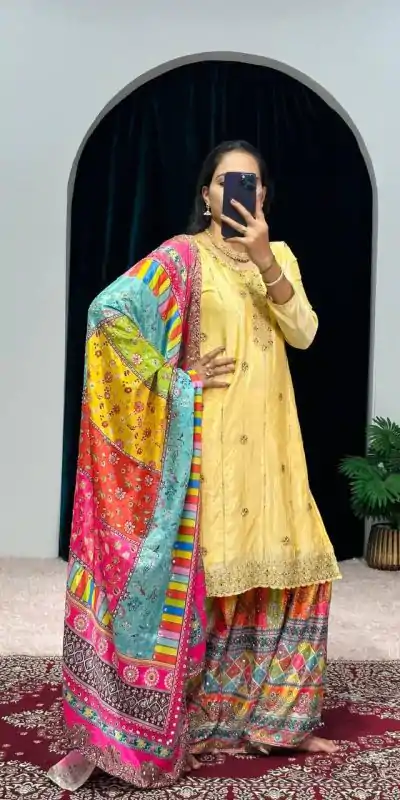 ST 1046 Yellow Color Chinon Embroidery Work Salwar Suit Casual, Wedding, Party, Festive, Events Etc. Expected Delivery 4-6 Working Days @2399/- | Jump Suits, Casual Suits, Creative suits, Designer Suits, Palazzo Suits, Party Wear Suits, Patiala Suits, Salwar suit, Straight Suits