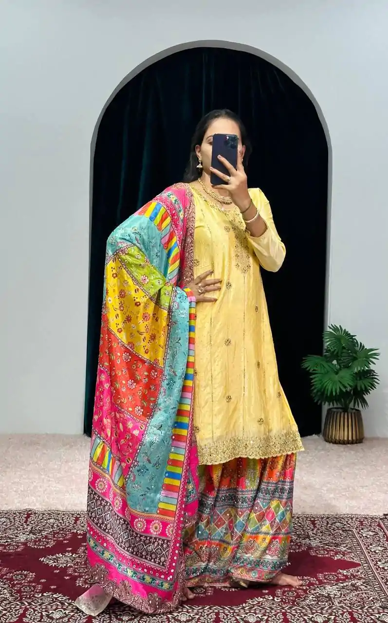 ST 1046 Yellow Color Chinon Embroidery Work Salwar Suit Casual, Wedding, Party, Festive, Events Etc. Expected Delivery 4-6 Working Days @2399/- | Jump Suits, Casual Suits, Creative suits, Designer Suits, Palazzo Suits, Party Wear Suits, Patiala Suits, Salwar suit, Straight Suits