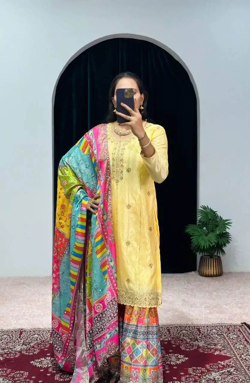 ST 1046 Yellow Color Chinon Embroidery Work Salwar Suit Casual, Wedding, Party, Festive, Events Etc. Expected Delivery 4-6 Working Days @2399/- | Jump Suits, Casual Suits, Creative suits, Designer Suits, Palazzo Suits, Party Wear Suits, Patiala Suits, Salwar suit, Straight Suits