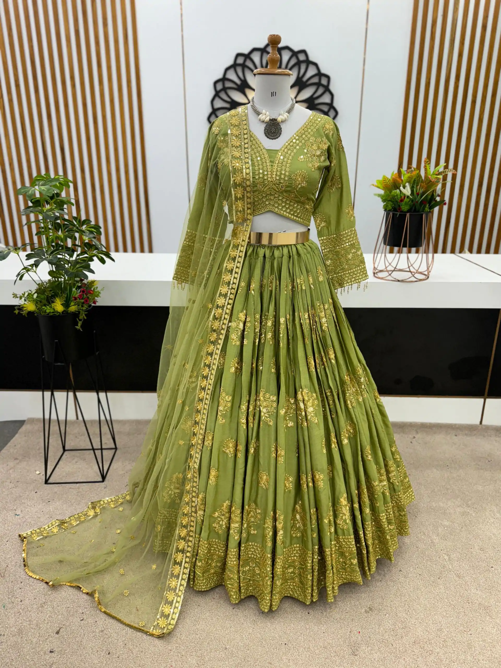ZSR 3067 Green Color Georgette Embroidery Sequence Lehenga Choli Wedding, Party, Events Etc. Expected Delivery 4-6 Working Days 2149/- | Bollywood Lehenga, Creative Lehenga, Designer Lehenga, Embroidered Lehenga, Lehenga, Party Wear Lehenga
