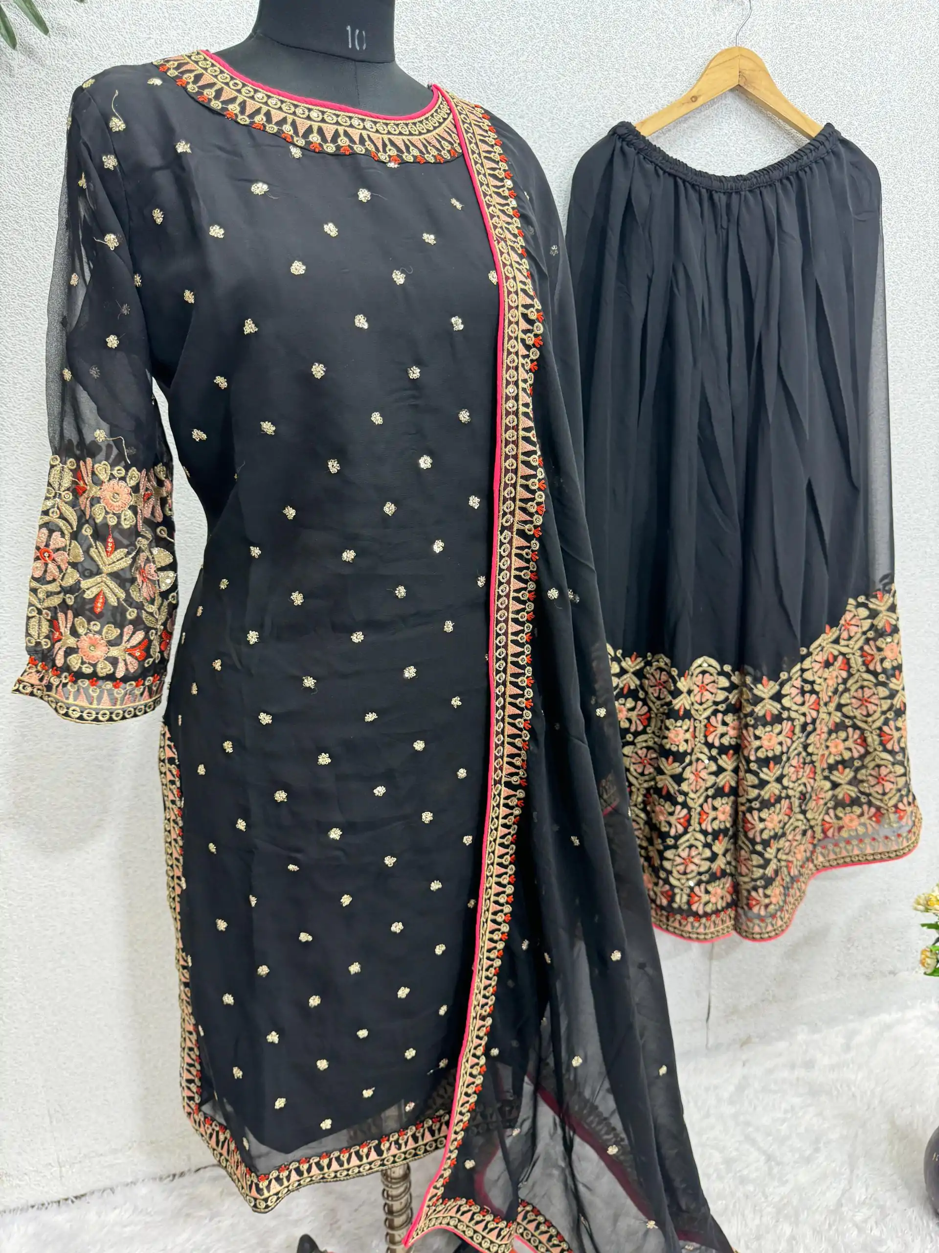 KF 1642 Black Color Georgette Embroidered Sequences Salwar Suit Wedding, Party, Festive, Events Etc.  Expected Delivery 4-6 Working Days @2499/-Only | Casual Suits, Creative suits, Designer Suits, Palazzo Suits, Party Wear Suits, Salwar suit, Straight Suits
