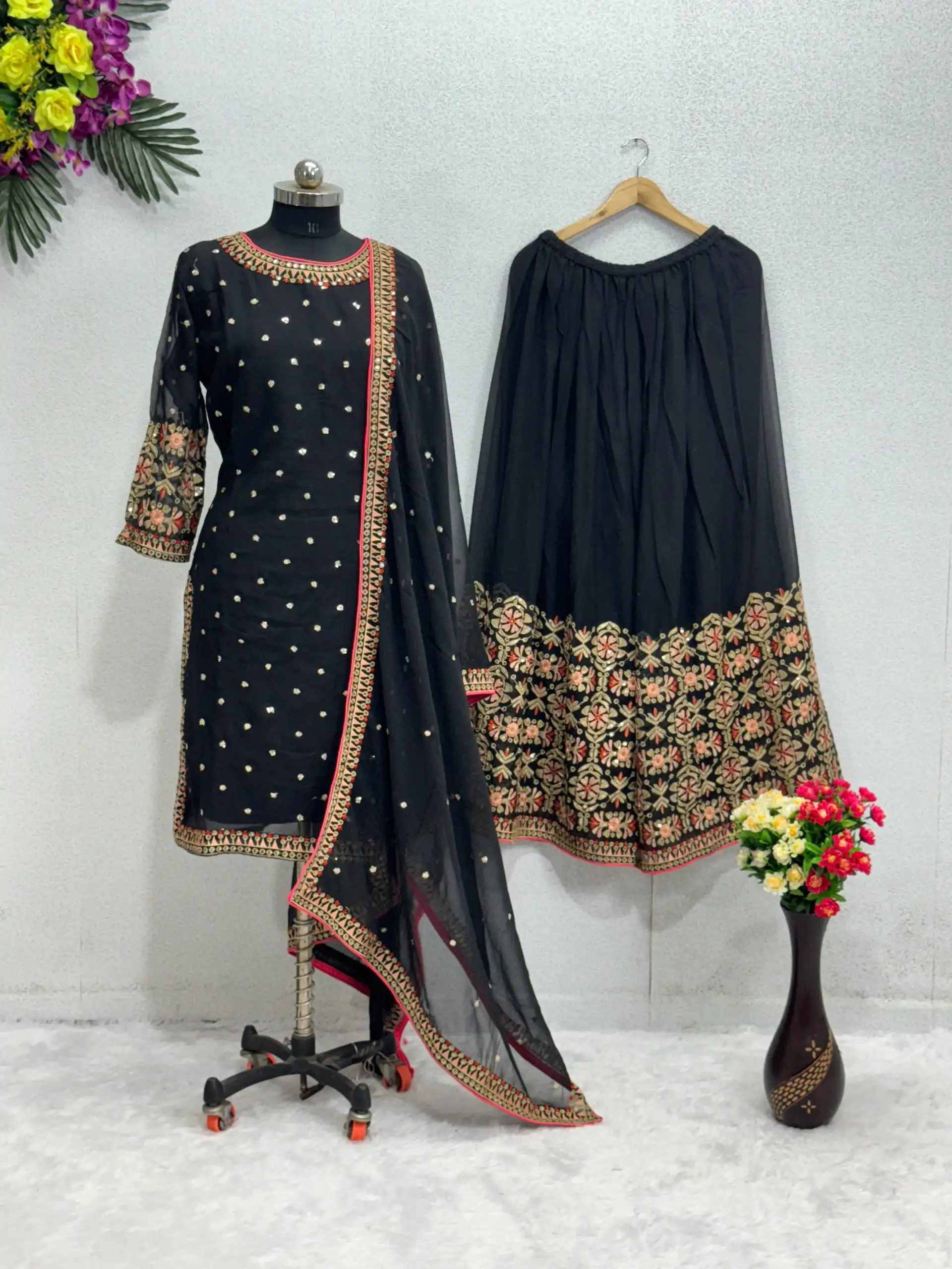 KF 1642 Black Color Georgette Embroidered Sequences Salwar Suit Wedding, Party, Festive, Events Etc.  Expected Delivery 4-6 Working Days @2499/-Only | Casual Suits, Creative suits, Designer Suits, Palazzo Suits, Party Wear Suits, Salwar suit, Straight Suits