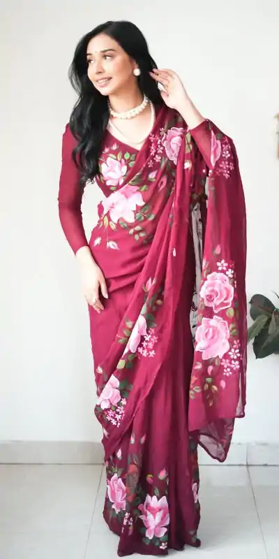 SC 283 Red Color Pure Soft Georgette Silk Design All Over Saree , Party Wear, Events, Festivals Expected Delivery 4-6 Working Days 1599/- | Bollywood Sarees, Creative Sarees, Designer Sarees, Embroidered Sarees, Ethnic Saree, Modern Digital sarees, Party Wear Sarees, Sarees