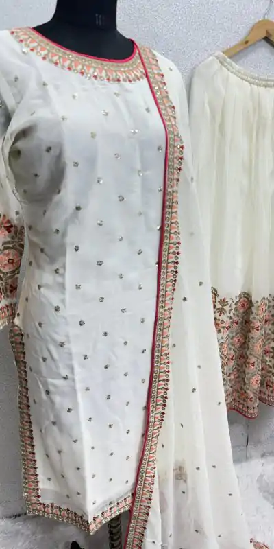 KF 1642 White Color Georgette Embroidered Sequences Salwar Suit Wedding, Party, Festive, Events Etc. Expected Delivery 4-6 Working Days @2499/-Only | Casual Suits, Creative suits, Designer Suits, Palazzo Suits, Party Wear Suits, Salwar suit, Straight Suits