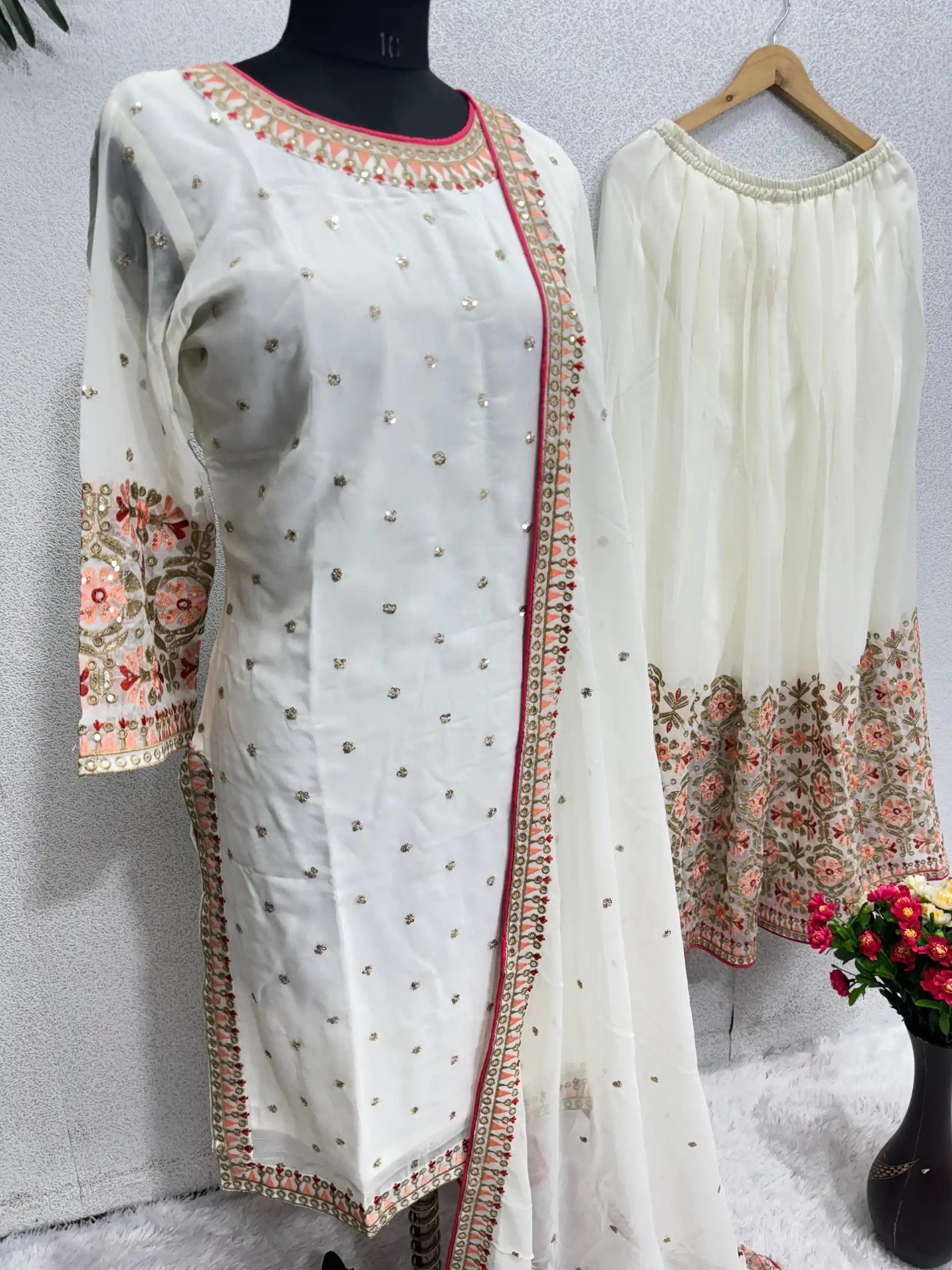 KF 1642 White Color Georgette Embroidered Sequences Salwar Suit Wedding, Party, Festive, Events Etc.  Expected Delivery 4-6 Working Days @2499/-Only | Casual Suits, Creative suits, Designer Suits, Palazzo Suits, Party Wear Suits, Salwar suit, Straight Suits