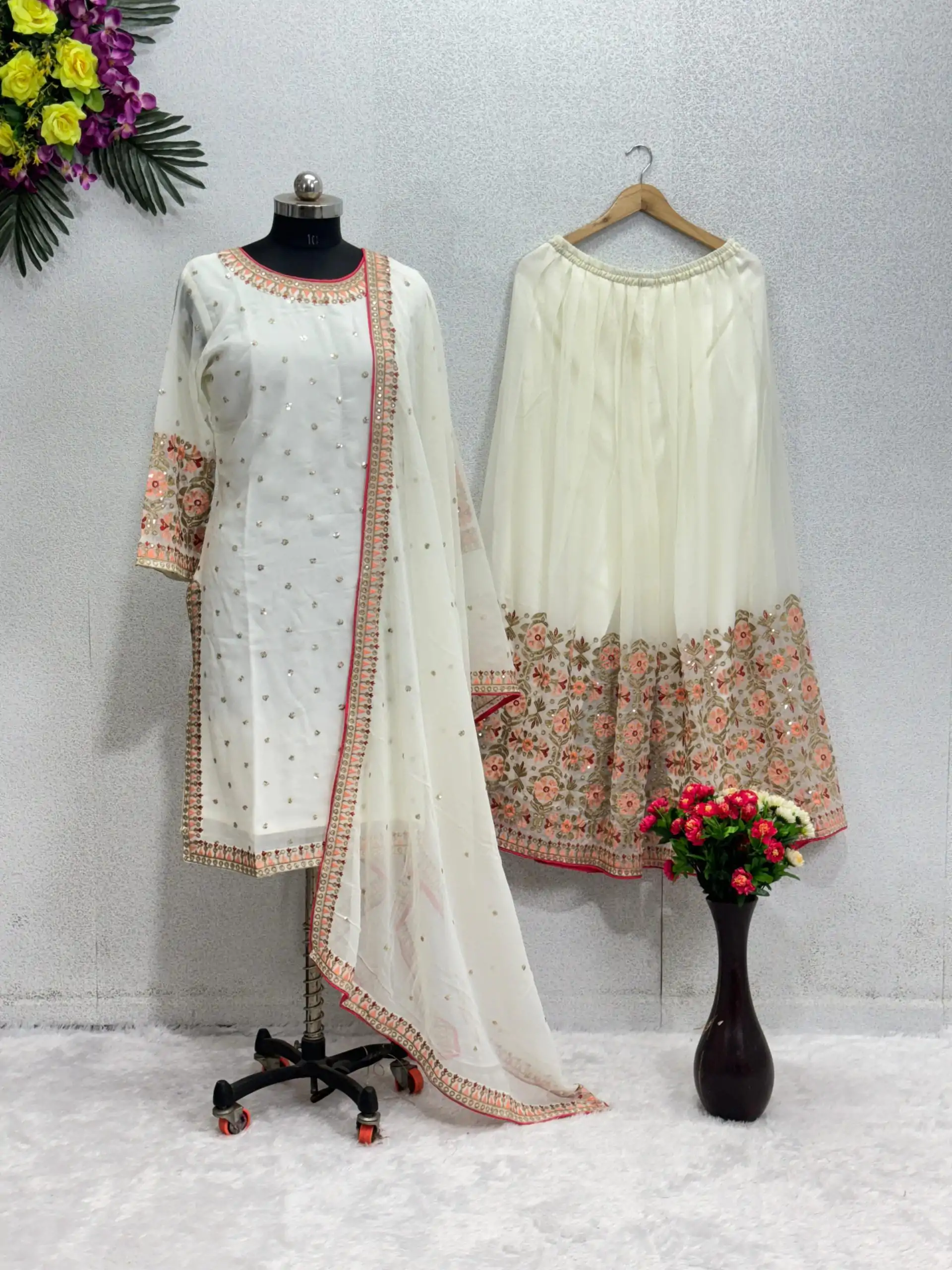 KF 1642 White Color Georgette Embroidered Sequences Salwar Suit Wedding, Party, Festive, Events Etc.  Expected Delivery 4-6 Working Days @2499/-Only | Casual Suits, Creative suits, Designer Suits, Palazzo Suits, Party Wear Suits, Salwar suit, Straight Suits