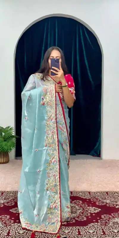 ST 474 Blue Color Jimmy Choo Embroidery Sequins Saree Casual, Wedding, Party, Festive, Events Etc. Expected Delivery 4-6 Working Days @2449/- | Bollywood Sarees, Creative Sarees, Designer Sarees, Embroidered Sarees, Ethnic Saree, Modern Digital sarees, Party Wear Sarees, Sarees