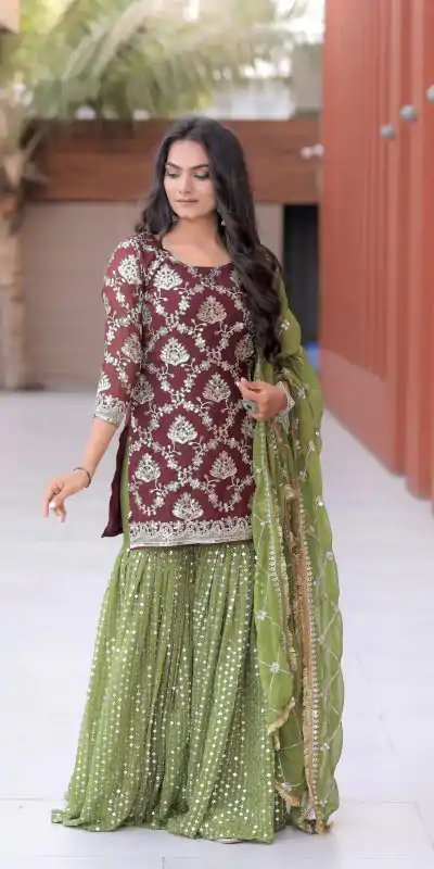 NF 1144 Maroon Color Georgette Embroidery Sequence Salwar Suit Casual, Wedding, Party, Festive, Events . Expected Delivery  4-6 Working Days @2149 | Casual Suits, Creative suits, Designer Suits, Palazzo Suits, Party Wear Suits, Patiala Suits, Salwar suit, Straight Suits