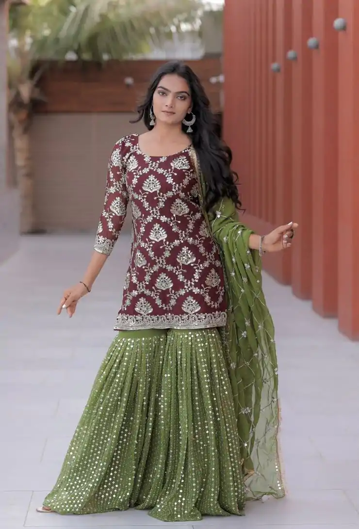 NF 1144 Maroon Color Georgette Embroidery Sequence Salwar Suit Casual, Wedding, Party, Festive, Events . Expected Delivery  4-6 Working Days @2149 | Casual Suits, Creative suits, Designer Suits, Palazzo Suits, Party Wear Suits, Patiala Suits, Salwar suit, Straight Suits