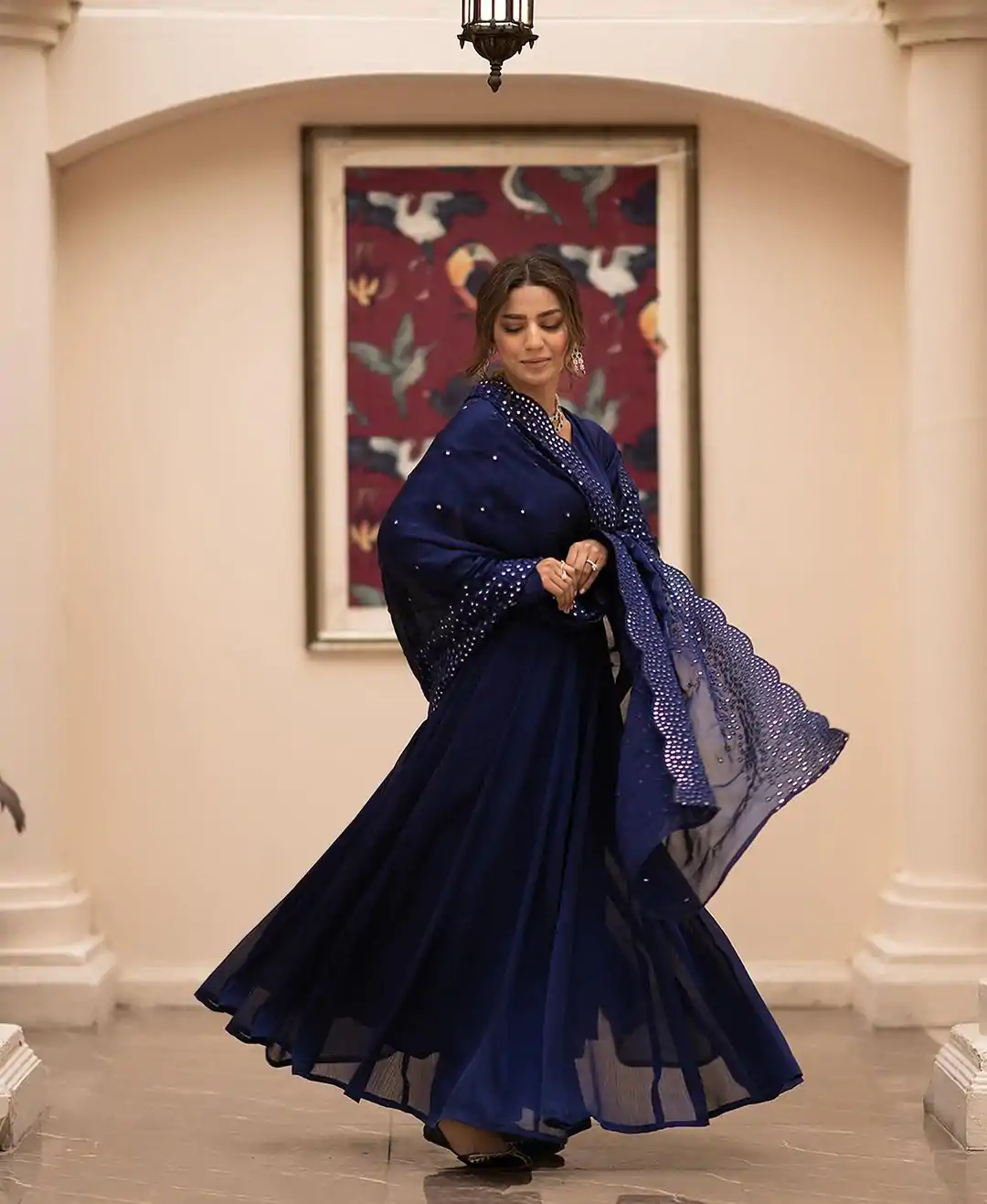 ZF 379 Navy Blue Color Georgette Embroidery Sequence Gown Casual, Wedding, Party, Festive, Events Etc. Expected Delivery 4-6 Working Days @1999/- | Bollywood Gowns, Creative Gowns, Designer Gowns, Embroidered Gowns, Gowns, Party Wear Gowns