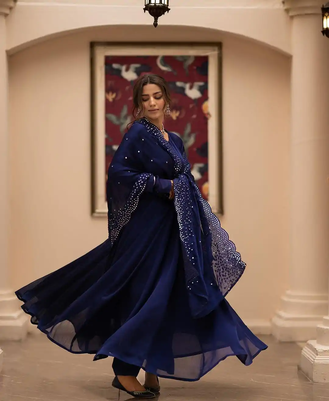 ZF 379 Navy Blue Color Georgette Embroidery Sequence Gown Casual, Wedding, Party, Festive, Events Etc. Expected Delivery 4-6 Working Days @1999/- | Bollywood Gowns, Creative Gowns, Designer Gowns, Embroidered Gowns, Gowns, Party Wear Gowns