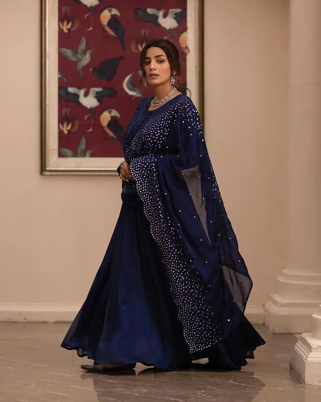 ZF 379 Navy Blue Color Georgette Embroidery Sequence Gown Casual, Wedding, Party, Festive, Events Etc. Expected Delivery 4-6 Working Days @1999/- | Bollywood Gowns, Creative Gowns, Designer Gowns, Embroidered Gowns, Gowns, Party Wear Gowns