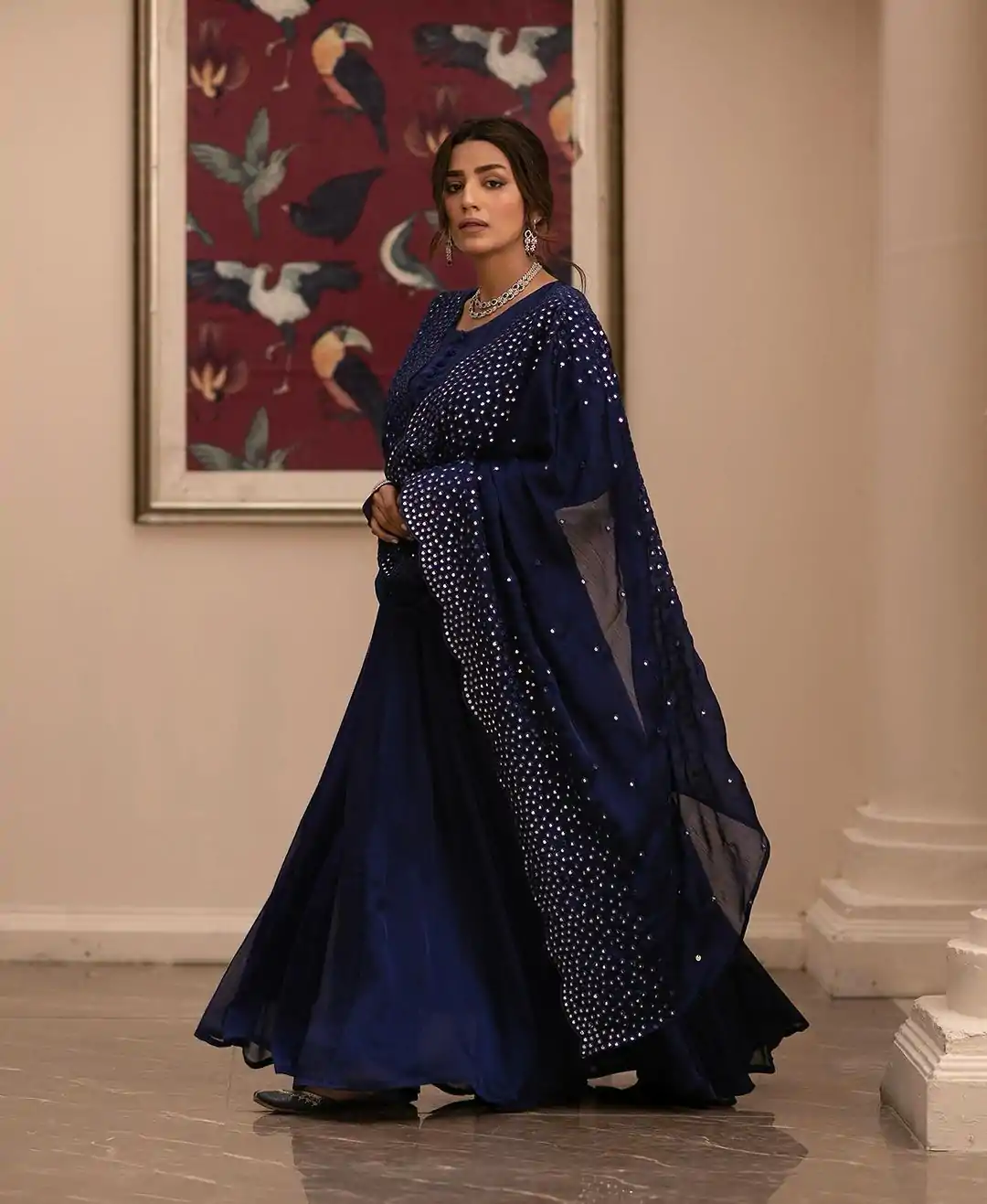 ZF 379 Navy Blue Color Georgette Embroidery Sequence Gown Casual, Wedding, Party, Festive, Events Etc. Expected Delivery 4-6 Working Days @1999/- | Bollywood Gowns, Creative Gowns, Designer Gowns, Embroidered Gowns, Gowns, Party Wear Gowns