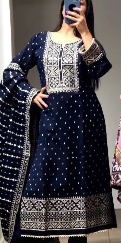 NF 1214 Navy Blue color Faux Georgette Embroidery Salwar Suit Casual, Wedding, Party, Festive, Events . Expected Delivery 4-6 Working Days @2049 | Jump Suits, Casual Suits, Creative suits, Designer Suits, Palazzo Suits, Party Wear Suits, Patiala Suits, Salwar suit, Straight Suits