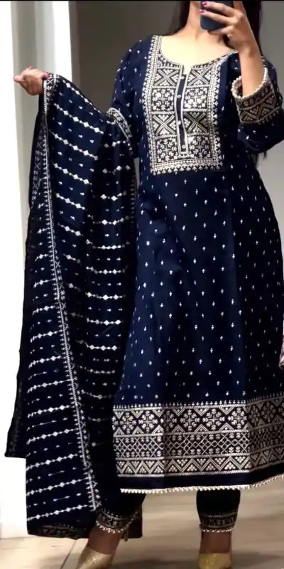 NF 1214 Navy Blue color Faux Georgette Embroidery Salwar Suit Casual, Wedding, Party, Festive, Events . Expected Delivery 4-6 Working Days @2049 | Jump Suits, Casual Suits, Creative suits, Designer Suits, Palazzo Suits, Party Wear Suits, Patiala Suits, Salwar suit, Straight Suits