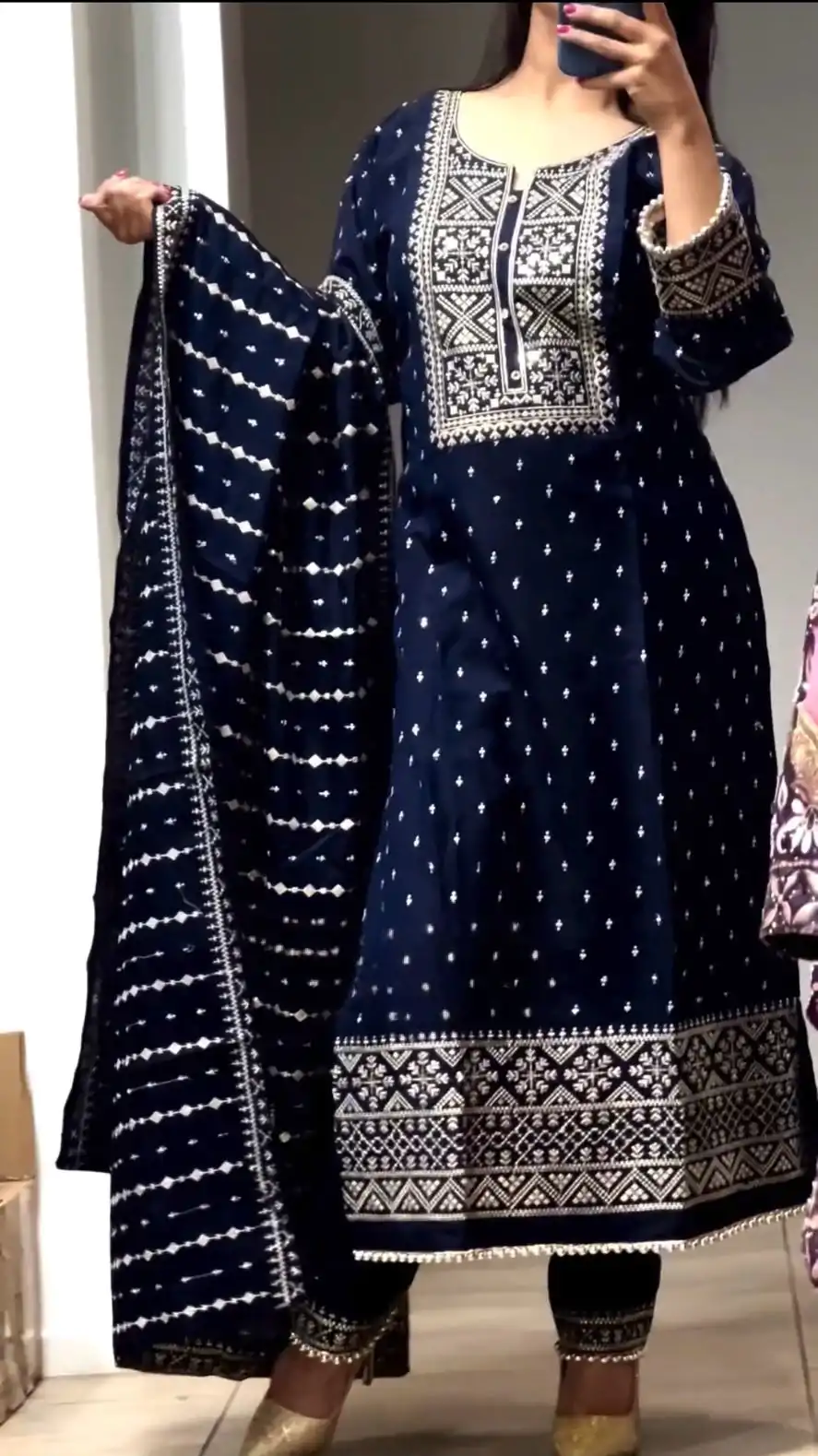 NF 1214 Navy Blue color Faux Georgette Embroidery Salwar Suit Casual, Wedding, Party, Festive, Events . Expected Delivery  4-6 Working Days @2049 | Jump Suits, Casual Suits, Creative suits, Designer Suits, Palazzo Suits, Party Wear Suits, Patiala Suits, Salwar suit, Straight Suits