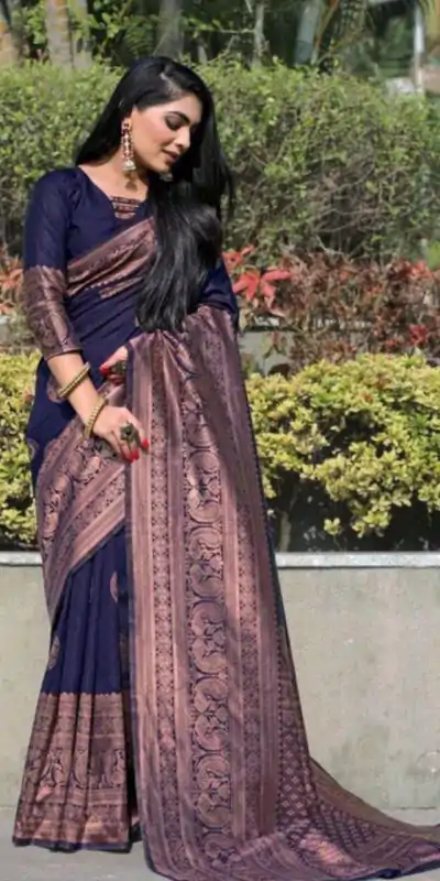 KP 4003 Navy Blue Color Soft Lichi Silk Jacquard On All Over Saree Casual, Party Wear, Wedding, Events Etc. Expected Delivery 4-6 Working Days @1349/- | Bollywood Sarees, Creative Sarees, Designer Sarees, Embroidered Sarees, Ethnic Saree, Modern Digital sarees, Party Wear Sarees, Sarees
