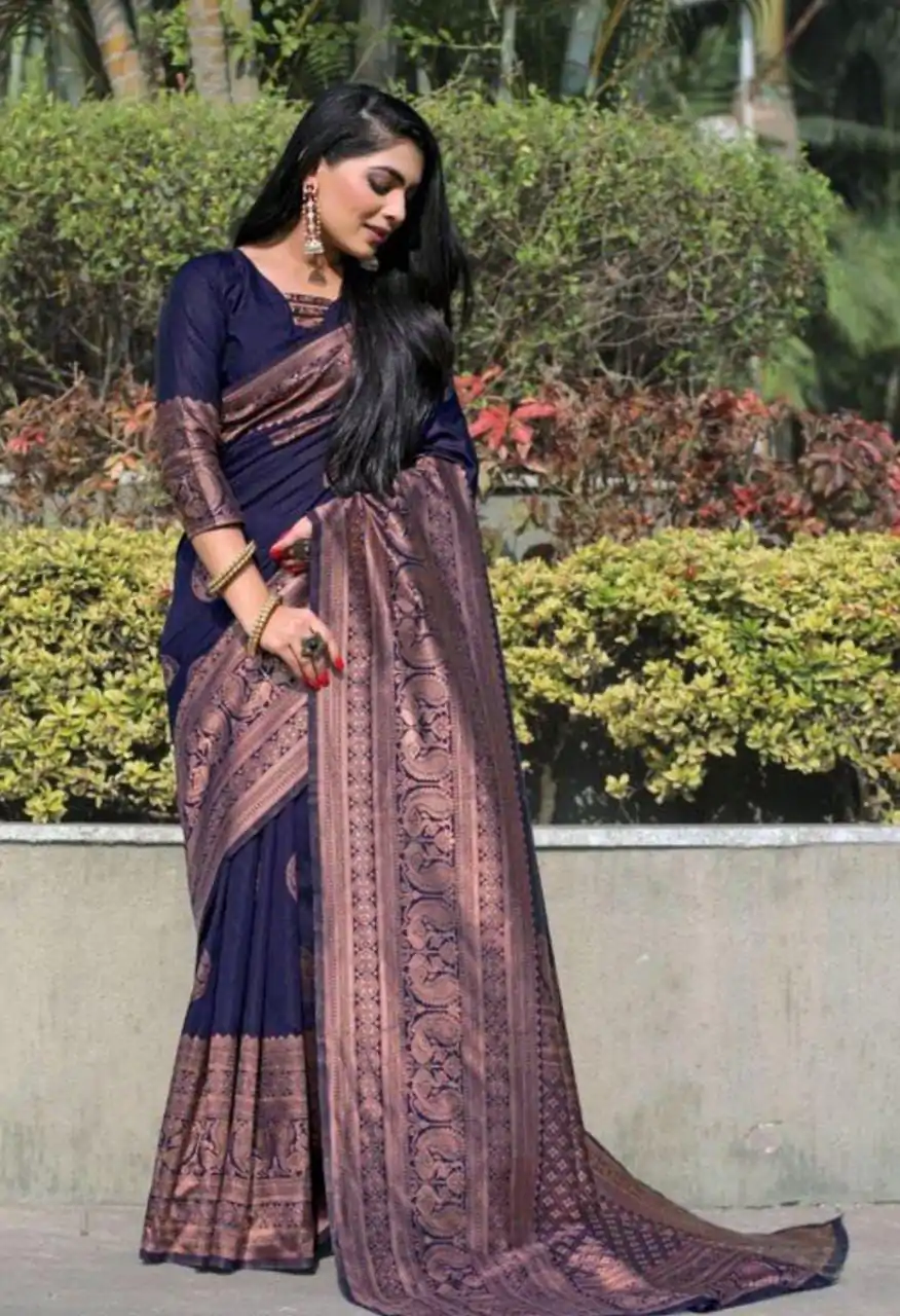 KP 4003 Navy Blue Color Soft Lichi Silk Jacquard On All Over Saree Casual, Party Wear, Wedding, Events Etc. Expected Delivery 4-6 Working Days @1349/- | Bollywood Sarees, Creative Sarees, Designer Sarees, Embroidered Sarees, Ethnic Saree, Modern Digital sarees, Party Wear Sarees, Sarees