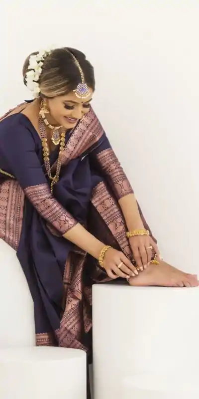 KP 4003 Navy Blue Color Soft Lichi Silk Jacquard On All Over Saree Casual, Party Wear, Wedding, Events Etc. Expected Delivery 4-6 Working Days @1349/- | Bollywood Sarees, Creative Sarees, Designer Sarees, Embroidered Sarees, Ethnic Saree, Modern Digital sarees, Party Wear Sarees, Sarees