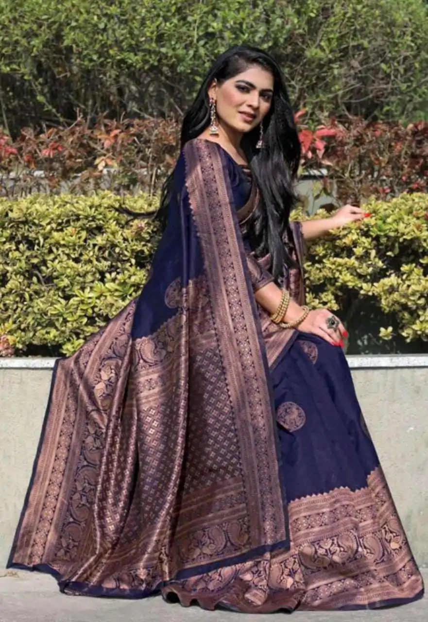 KP 4003 Navy Blue Color Soft Lichi Silk Jacquard On All Over Saree Casual, Party Wear, Wedding, Events Etc. Expected Delivery 4-6 Working Days @1349/- | Bollywood Sarees, Creative Sarees, Designer Sarees, Embroidered Sarees, Ethnic Saree, Modern Digital sarees, Party Wear Sarees, Sarees