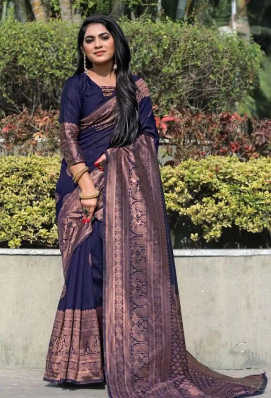 KP 4003 Navy Blue Color Soft Lichi Silk Jacquard On All Over Saree Casual, Party Wear, Wedding, Events Etc. Expected Delivery 4-6 Working Days @1349/- | Bollywood Sarees, Creative Sarees, Designer Sarees, Embroidered Sarees, Ethnic Saree, Modern Digital sarees, Party Wear Sarees, Sarees