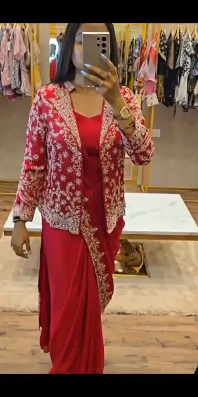 ST 1054 Pink Color Chinon Embroidery Work Koti And Saree Casual, Wedding, Party, Festive, Events Etc. Expected Delivery 4-6 Working Days @2399/- | Bollywood Sarees, Creative Sarees, Designer Sarees, Embroidered Sarees, Ethnic Saree, Modern Digital sarees, Party Wear Sarees, Sarees