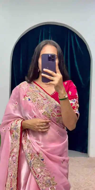 ST 474 Pink Color Jimmy Choo Embroidery Sequins Saree Casual, Wedding, Party, Festive, Events Etc. Expected Delivery 4-6 Working Days @2449/- | Bollywood Sarees, Creative Sarees, Designer Sarees, Embroidered Sarees, Ethnic Saree, Modern Digital sarees, Party Wear Sarees, Sarees