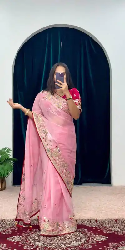 ST 474 Pink Color Jimmy Choo Embroidery Sequins Saree Casual, Wedding, Party, Festive, Events Etc. Expected Delivery 4-6 Working Days @2449/- | Bollywood Sarees, Creative Sarees, Designer Sarees, Embroidered Sarees, Ethnic Saree, Modern Digital sarees, Party Wear Sarees, Sarees