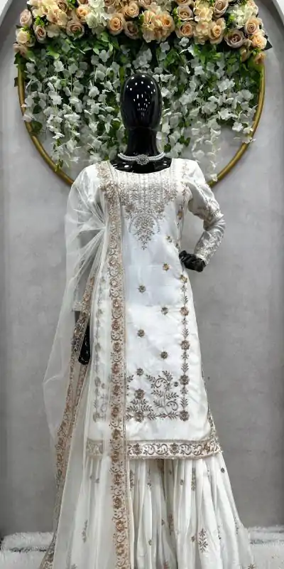 RTC 5720 White Color Chinon Silk Thread Sequence Work Salwar Suit Wedding, Party, Festive, Events Etc. Expected Delivery 4-6 Working Days @2499/- | Casual Suits, Creative suits, Designer Suits, Palazzo Suits, Patiala Suits, Salwar suit, Straight Suits