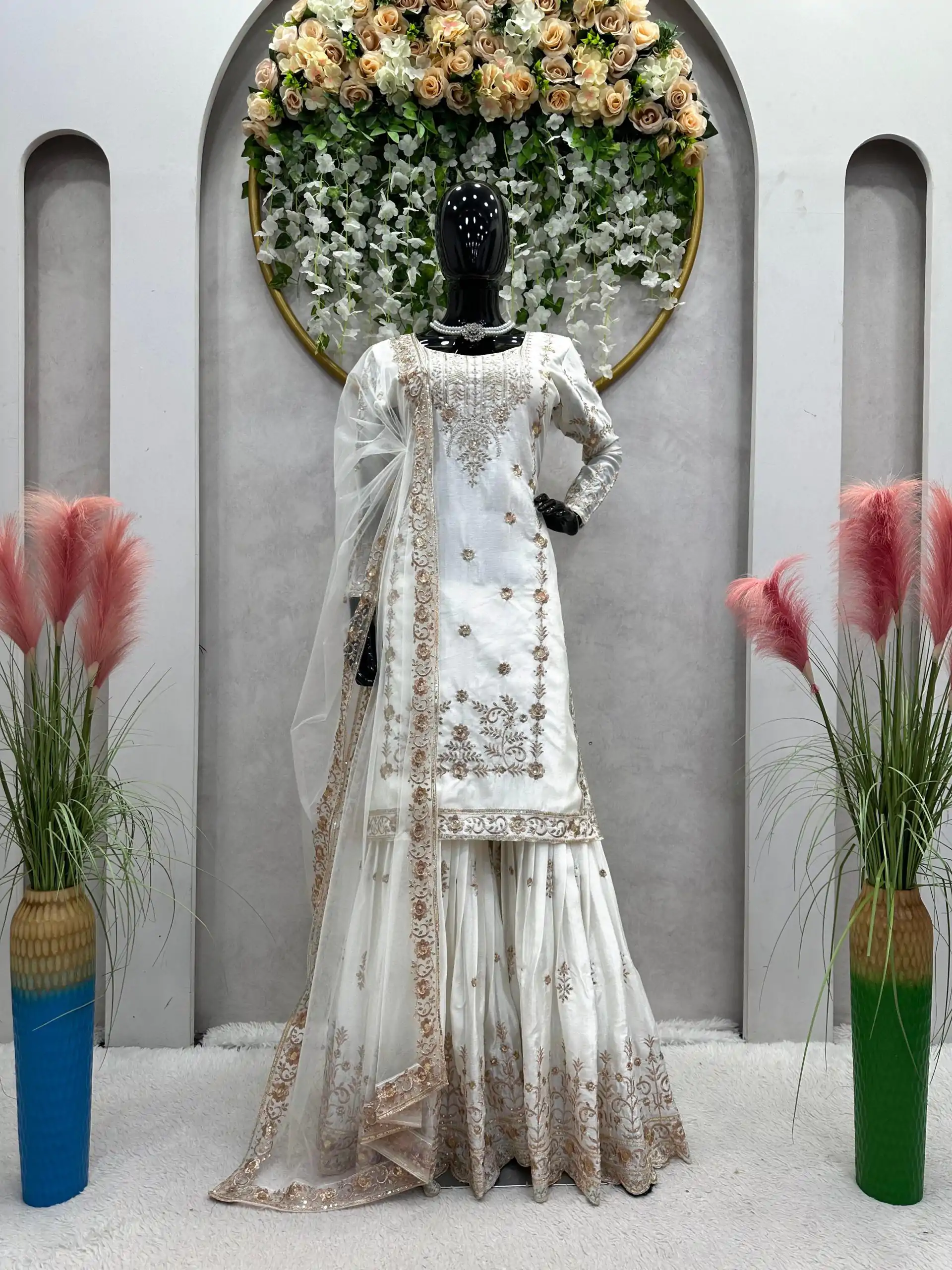 RTC 5720 White Color Chinon Silk Thread Sequence Work Salwar Suit Wedding, Party, Festive, Events Etc.   Expected Delivery 4-6 Working Days @2499/- | Casual Suits, Creative suits, Designer Suits, Palazzo Suits, Patiala Suits, Salwar suit, Straight Suits