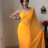 Pretty Yellow Color Soft Georgette Silk Design All Over Work Saree