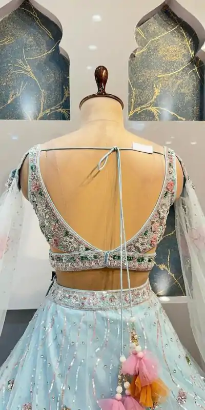 BD 1608 Light Blue Color Organza Silk Embroidered Lehenga Choli Casual, Wedding, Festive, Events Expected Delivery 4-6 Working Days @3199/- | Bollywood Lehenga, Creative Lehenga, Designer Lehenga, Embroidered Lehenga, Lehenga, Party Wear Lehenga