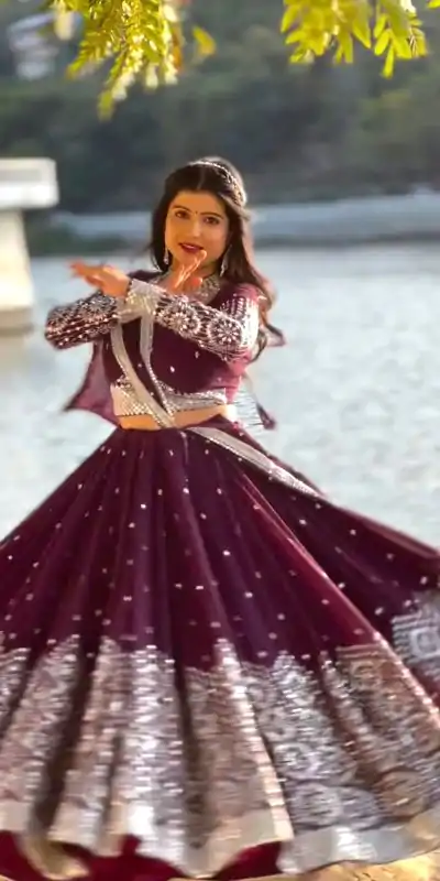 Ram 012 Maroon Color Georgette Sequence Thread Lehenga Choli Casual, Wedding, Festive, Events Expected Delivery 4-6 Working Days @2649/- | Bollywood Lehenga, Creative Lehenga, Designer Lehenga, Embroidered Lehenga, Lehenga, Party Wear Lehenga