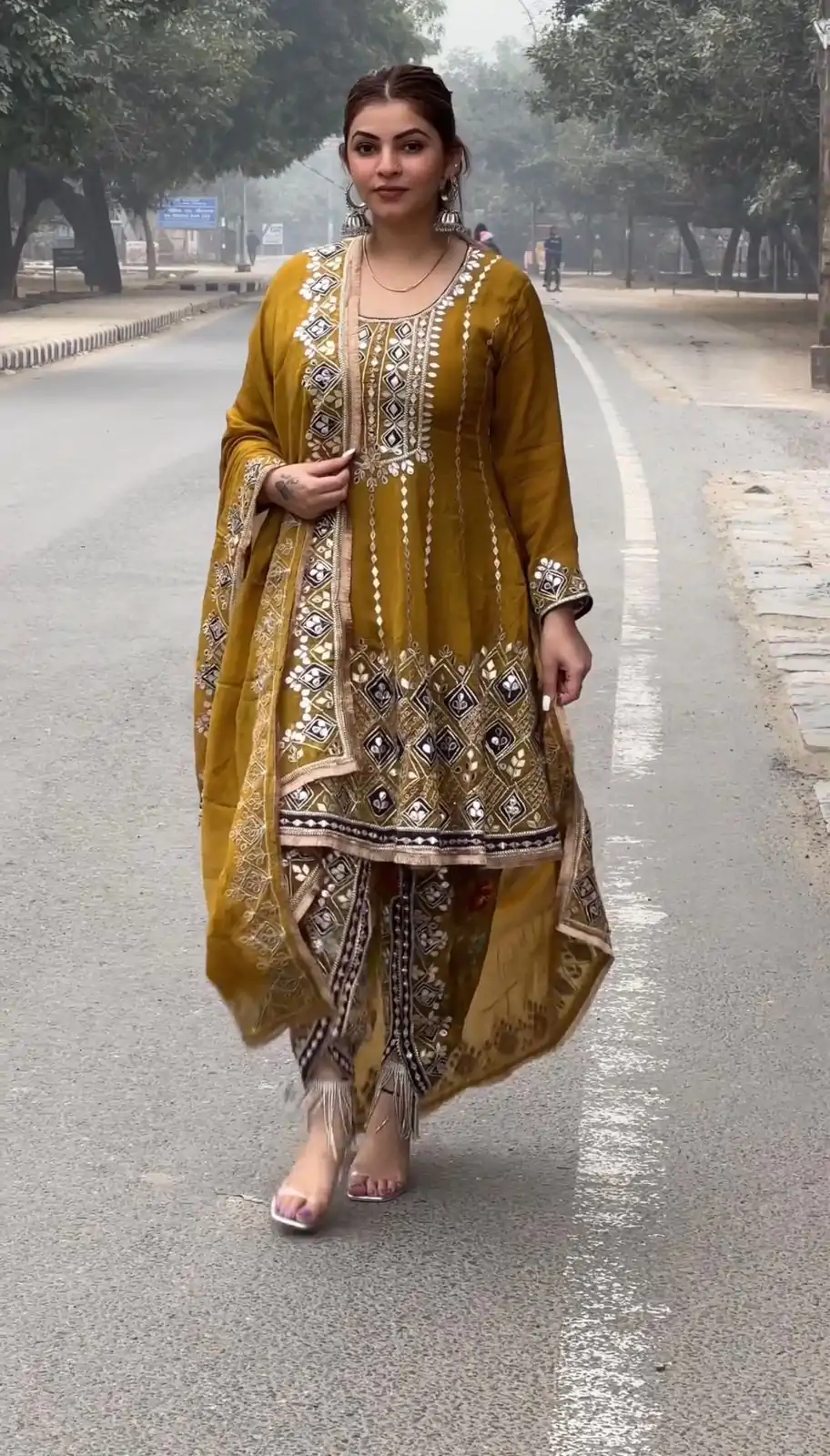 KD 1465 Mustard Color Chinon Silk Sequence Thread Salwar Suit Casual, Party, Festive, Events Wedding Etc.  Expected Delivery 4-6 Working Days @2549/- | Casual Suits, Creative suits, Designer Suits, Palazzo Suits, Party Wear Suits, Salwar suit, Straight Suits
