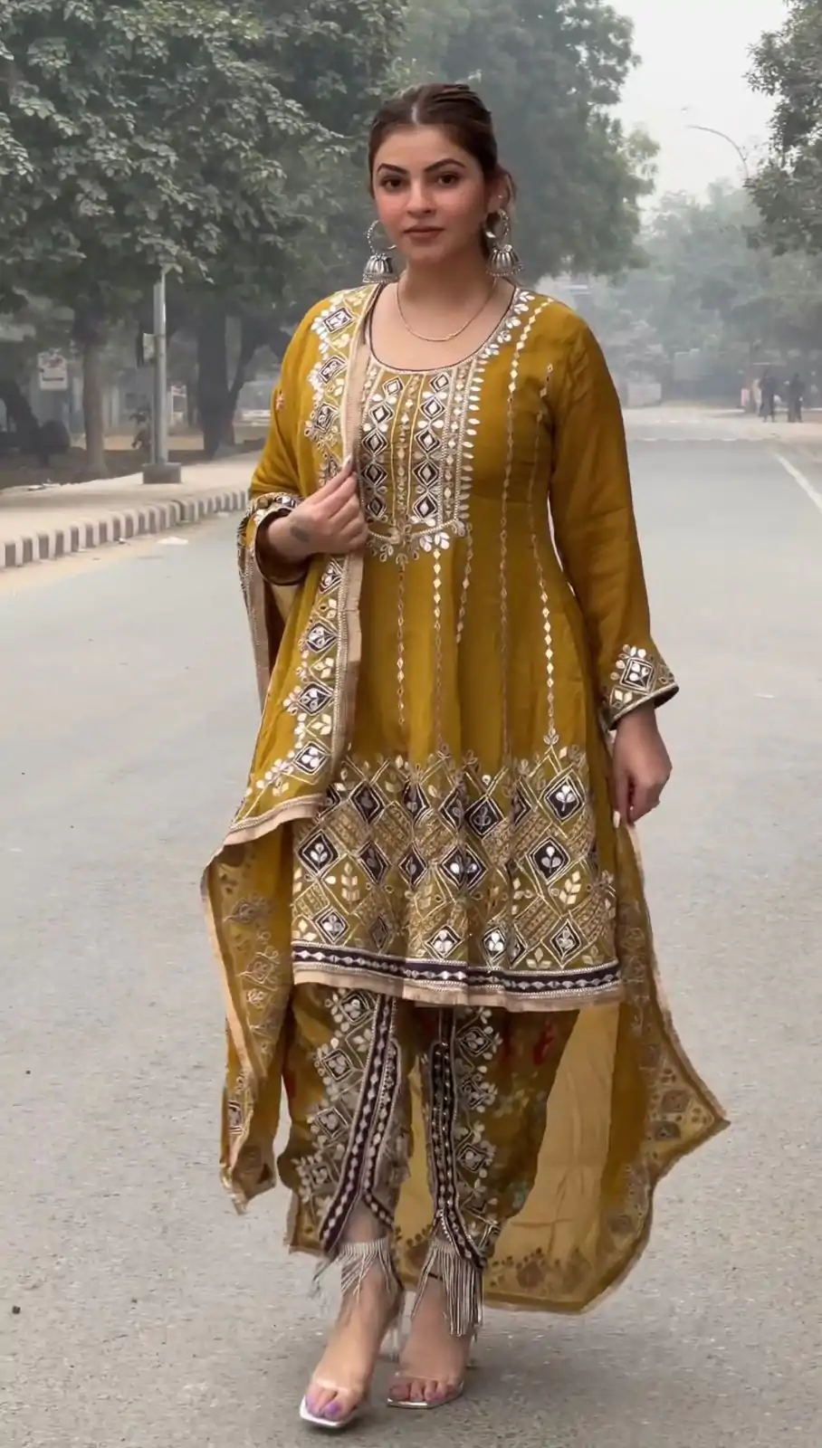 KD 1465 Mustard Color Chinon Silk Sequence Thread Salwar Suit Casual, Party, Festive, Events Wedding Etc.  Expected Delivery 4-6 Working Days @2549/- | Casual Suits, Creative suits, Designer Suits, Palazzo Suits, Party Wear Suits, Salwar suit, Straight Suits