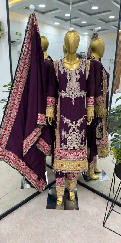 ZF 376 Purple Color Chinnon Silk Embroidery Sequence Salwar Suit Casual, Wedding, Party, Events Etc. Expected Delivery 4-6 Working Days 2599/- | Jump Suits, Casual Suits, Creative suits, Designer Suits, Palazzo Suits, Party Wear Suits, Patiala Suits, Salwar suit, Straight Suits