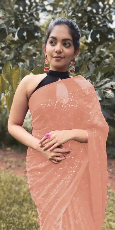 KT 201 Light Orange Color Georgette Fancy Sequence Work Saree Casual, Party Wear, Wedding Expected Delivery 4-6 Working Days@1649/- | Bollywood Sarees, Creative Sarees, Designer Sarees, Embroidered Sarees, Party Wear Sarees, Sarees