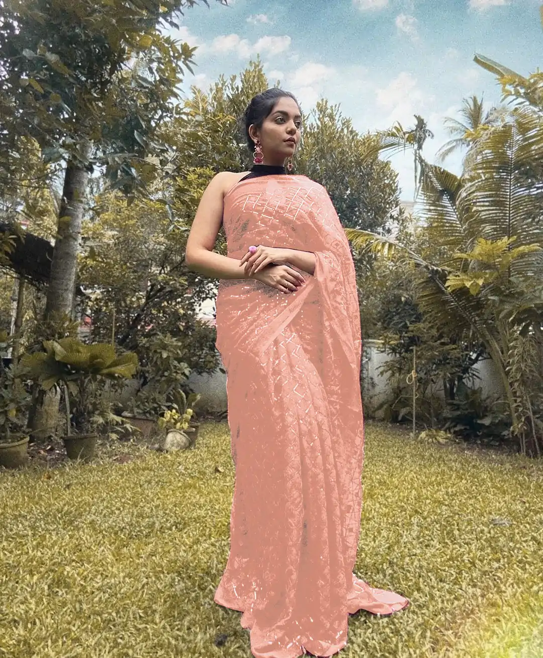 KT 201 Light Orange Color Georgette Fancy Sequence Work Saree Casual, Party Wear, Wedding Expected Delivery 4-6 Working Days@1649/- | Bollywood Sarees, Creative Sarees, Designer Sarees, Embroidered Sarees, Party Wear Sarees, Sarees