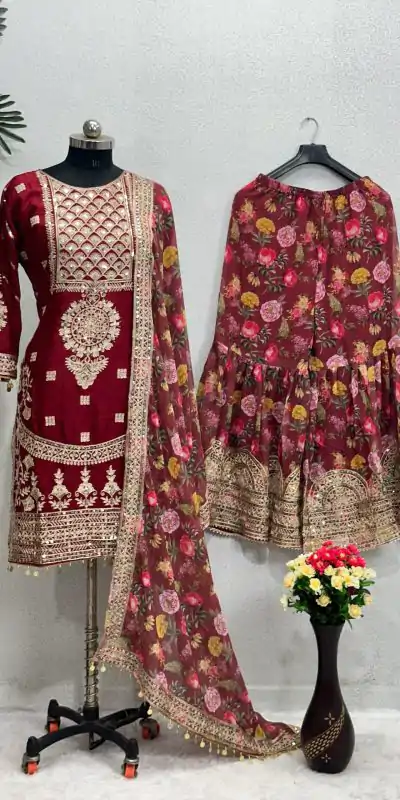 KF 1640 Maroon Color Heavy Chinon Silk Sequins Work Salwar Suit Wedding, Party, Festive, Events Etc. Expected Delivery 4-6 Working Days @2399/-Only | Casual Suits, Creative suits, Designer Suits, Palazzo Suits, Party Wear Suits, Salwar suit, Straight Suits