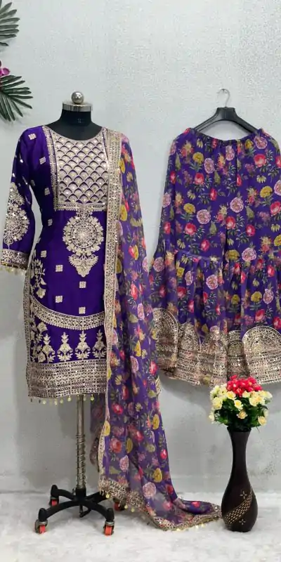 KF 1640 Violet Color Heavy Chinon Silk Sequins Work Salwar Suit Wedding, Party, Festive, Events Etc. Expected Delivery 4-6 Working Days @2399/-Only | Casual Suits, Creative suits, Designer Suits, Palazzo Suits, Party Wear Suits, Salwar suit, Straight Suits