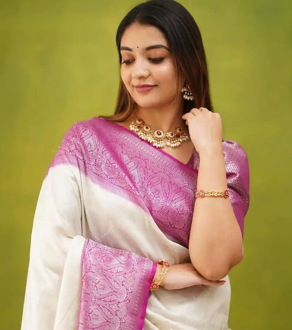 KP 5057 White Color Soft Lichi Silk Jacquard On All Over Saree Casual, Party Wear, Wedding, Events Etc. Expected Delivery 4-6 Working Days @1499/- | Bollywood Sarees, Creative Sarees, Designer Sarees, Embroidered Sarees, Ethnic Saree, Modern Digital sarees, Party Wear Sarees, Sarees