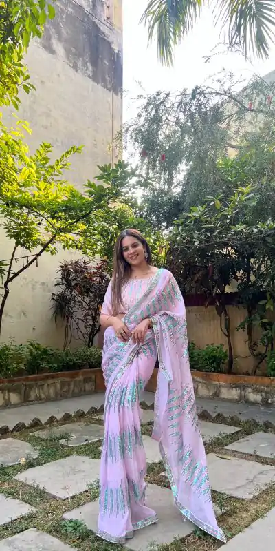JR 574 Light Violet Color Georgette Sequence Lace border Work Saree Casual, Wedding, Festive, Events Expected Delivery 4-6 Working Days @1699/- | Bollywood Sarees, Creative Sarees, Designer Sarees, Embroidered Sarees, Ethnic Saree, Modern Digital sarees, Party Wear Sarees, Sarees